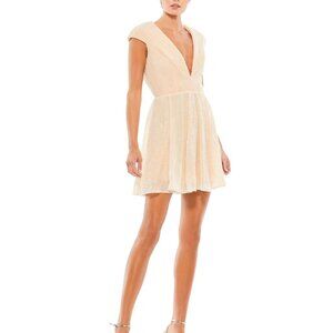 NWT Mac Duggal 26306 SEQUIN CAP SLEEVE FIT & FLARE MINI DRESS PORCELAIN